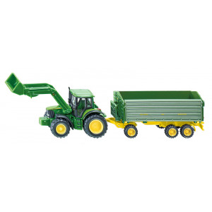 Tracteur John Deere avec chargeur frontal et remorque