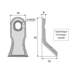 Fléau Millenium MR 40 x 8 x 99 trou  oblong 16 x 40 pour ROUSSEAU / SMA / NOREMAT / MC CONNEL